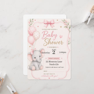 Invitation à une baby shower thème éléphant pour f