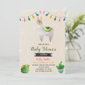 Invitation à une baby shower thème lama mignon (Debout devant)