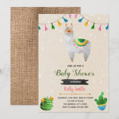 Invitation à une baby shower thème lama mignon (Devant / Derrière)
