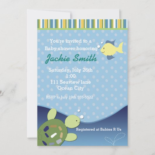 Invitation à une Baby Shower Tortue Récif Poisson (Devant)