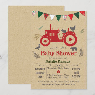 Invitation à une baby shower tracteur ferme animal