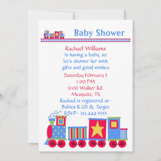 Invitation à une Baby Shower Train Jouet (Devant)