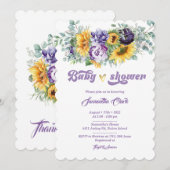 Invitation à une baby shower violet et jaune (Devant / Derrière)