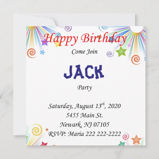 Invitation à une carte d'anniversaire (Dos)