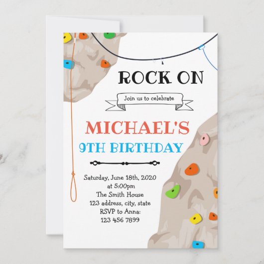 Invitation à une carte de fête d'escalade de roche (Devant)
