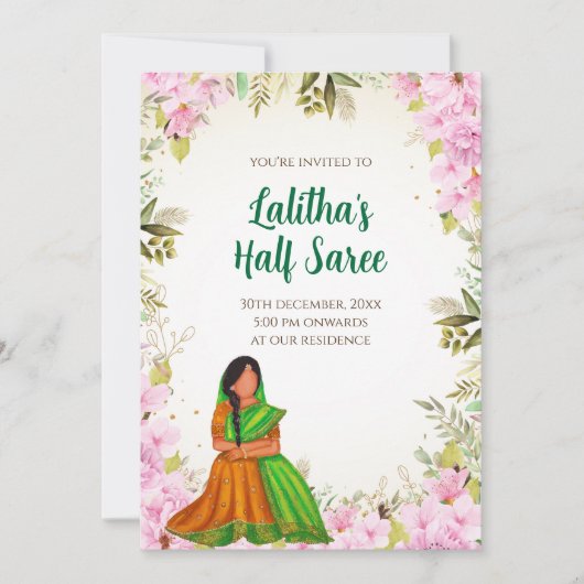 Invitation à une cérémonie de Saree indienne en de (Devant)