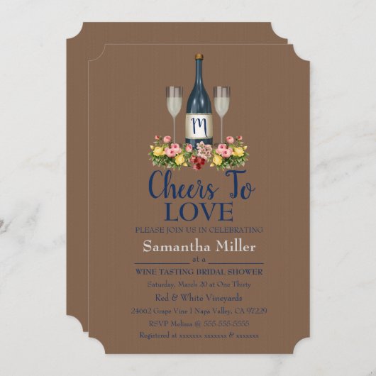 Invitation À Une Douche De Vin Ou De Vin (Devant / Derrière)