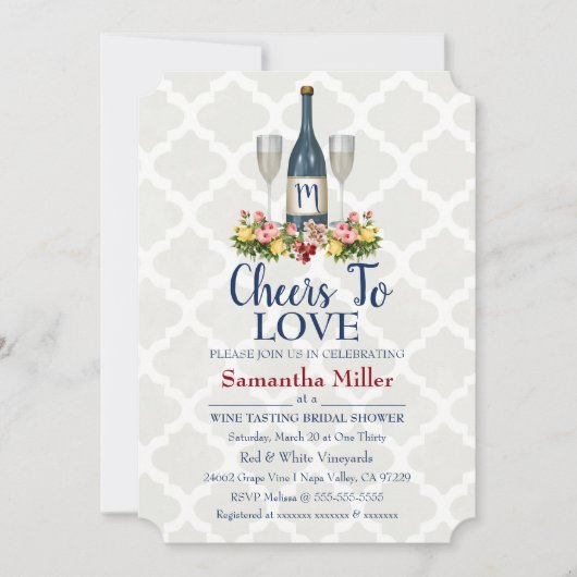 Invitation À Une Douche De Vin Ou De Vin (Devant)