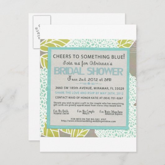 Invitation à une douche nuptiale bleue (Devant / Derrière)