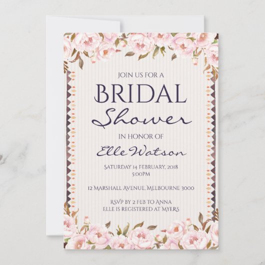 Invitation à une douche nuptiale pour Pink Peonies (Devant)