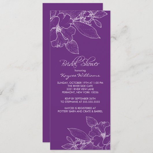 Invitation à une douche nuptiale pourpre en fleurs (Devant / Derrière)