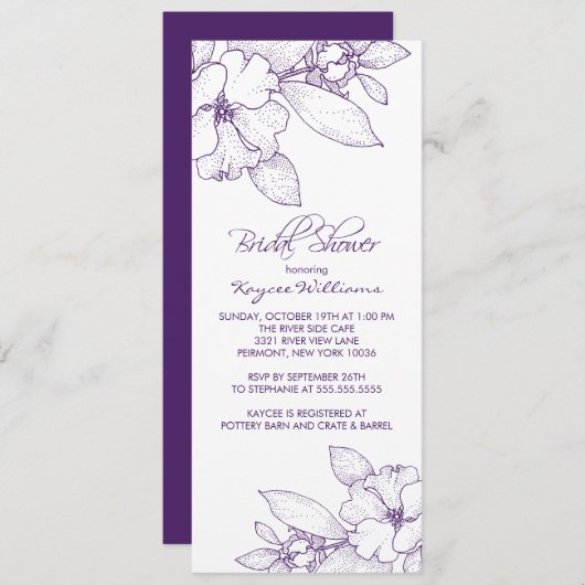 Invitation à une douche nuptiale pourpre en fleurs (Devant / Derrière)