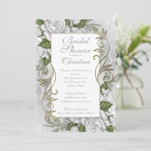 Invitation à une douche nuptiale Rose d'argent élé (Debout devant)