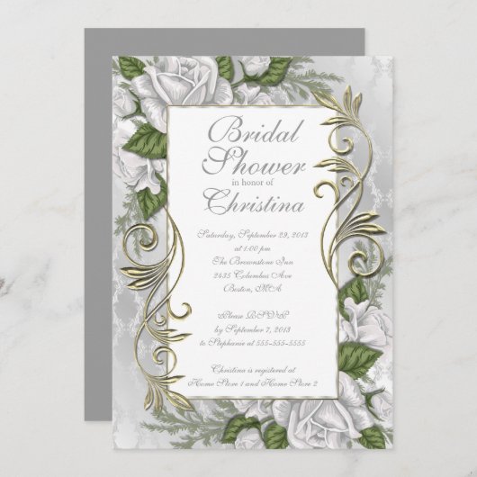 Invitation à une douche nuptiale Rose d'argent élé (Devant / Derrière)