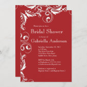 Invitation à une douche nuptiale rouge d'élégance  (Devant / Derrière)