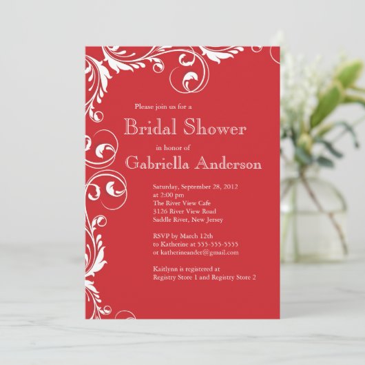 Invitation à une douche nuptiale rouge d'élégance  (Debout devant)