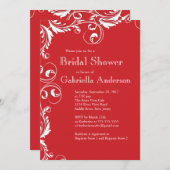 Invitation à une douche nuptiale rouge d'élégance  (Devant / Derrière)