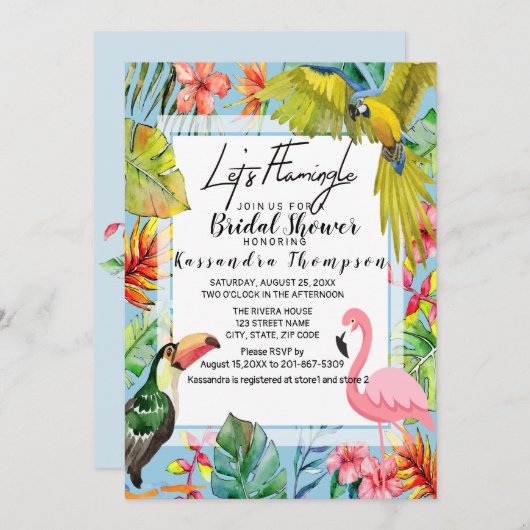 Invitation à une douche tropicale nuptiale flaming (Devant / Derrière)