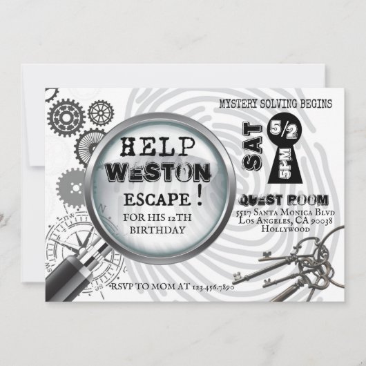 Invitation à une Escape Room Mystère (Devant)