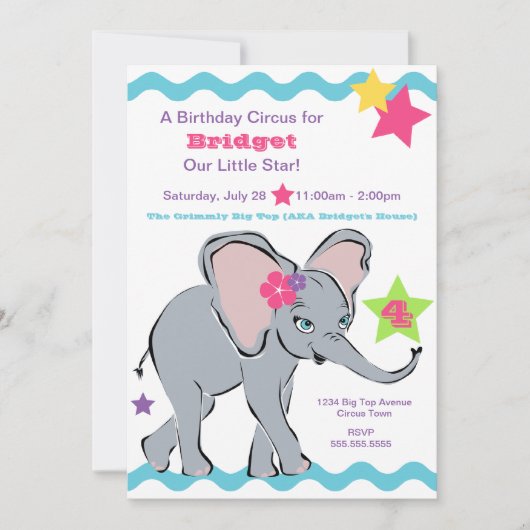 Invitation à une étoile d'éléphant d'une fille aux (Devant)