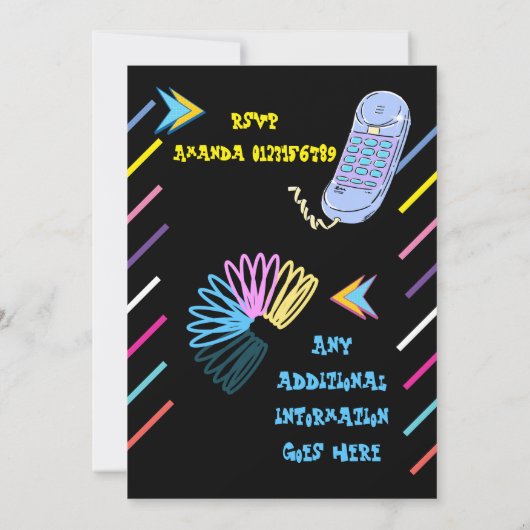 Invitation à une fête 80 sur le thème rétro de la (Dos)