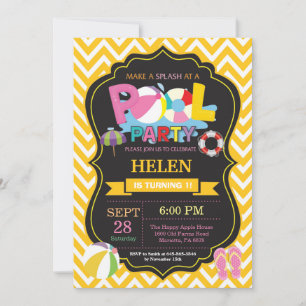 Invitation à une fête à la piscine Fille jaune Spl