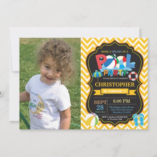 Invitation à une fête à la piscine garçon jaune Sp (Devant)