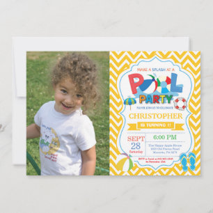 Invitation à une fête à la piscine Jaune Splish Sp