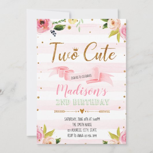 Invitation à une fête adorable pour mes deux ans (Devant)
