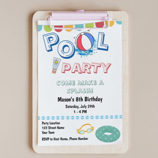 Invitation à une fête amusante au bord de la pisci