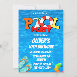 Invitation à une fête au bord de la piscine, fête