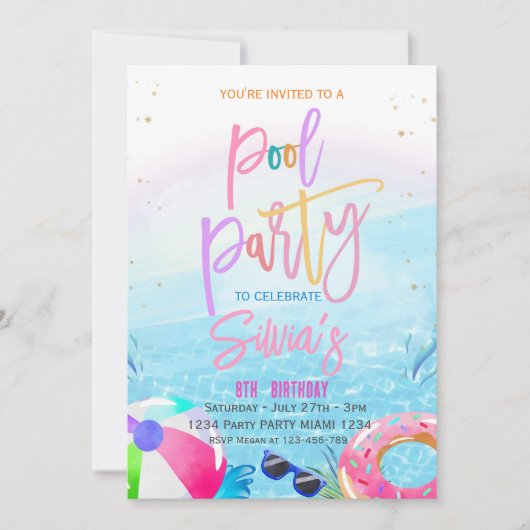 Invitation à une fête au bord de la piscine Fête t (Devant)