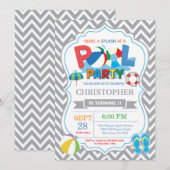 Invitation à une fête au bord de la piscine Garçon (Devant / Derrière)