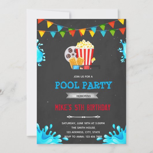 Invitation à une fête au bord de la piscine pour u (Devant)