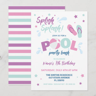 Invitation à une fête au bord de la piscine rose