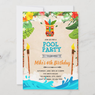 Invitation à une fête au bord de la piscine tiki l