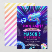 Invitation à une fête au pistolet à eau néon (Devant / Derrière)