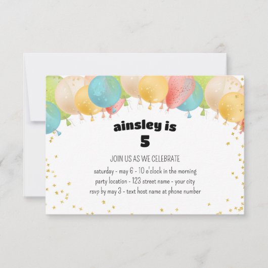 Invitation à une fête avec ballons de fête (Devant)