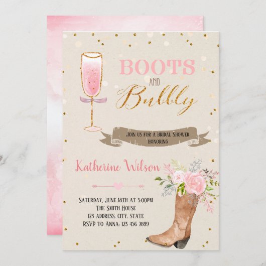 Invitation à une fête avec bottes et bulles (Devant / Derrière)