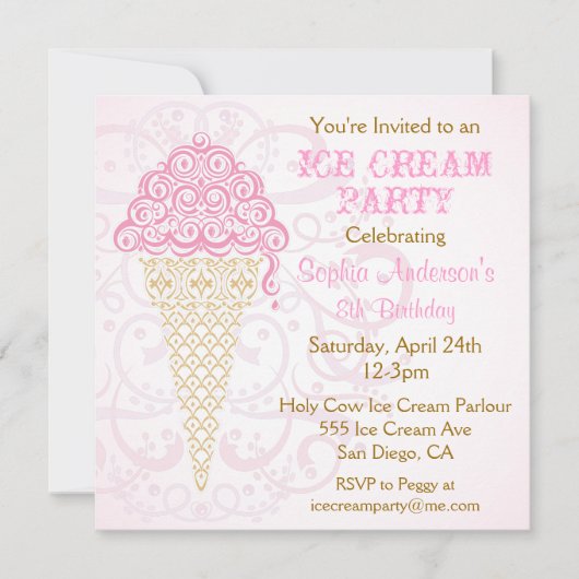 Invitation à une fête avec cône de glace (Devant)