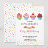Invitation à une fête avec cupcakes arc-en-ciel (Devant / Derrière)