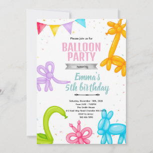 Invitation à une fête avec des animaux en ballons