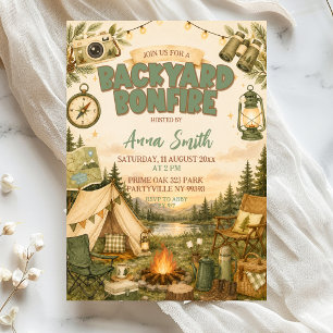 Invitation à une fête avec feu de camp dans la cou