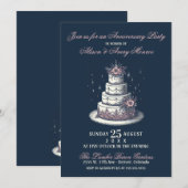 Invitation à une fête avec gâteau rose et blanc (Devant / Derrière)