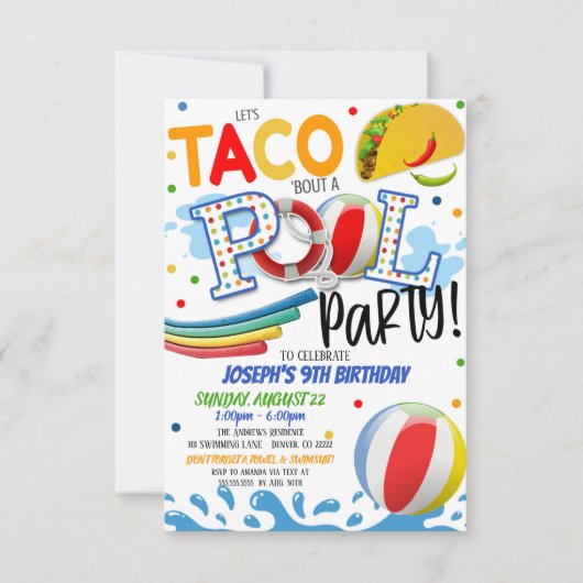 Invitation à une fête avec tacos et piscine (Devant)
