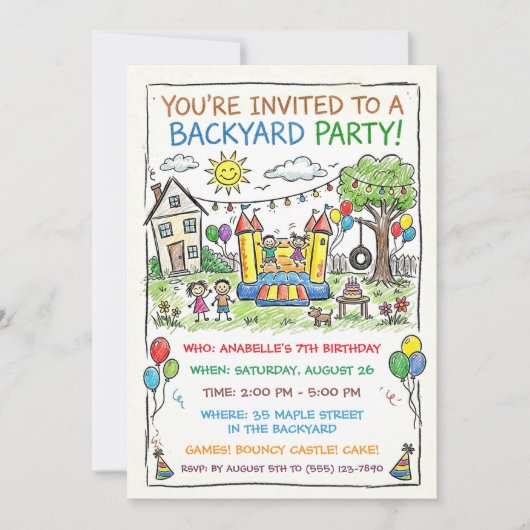 Invitation à une fête avec un château gonflable da (Devant)