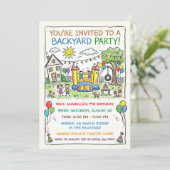Invitation à une fête avec un château gonflable da (Debout devant)