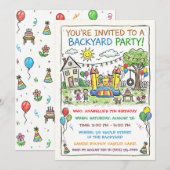 Invitation à une fête avec un château gonflable da (Devant / Derrière)