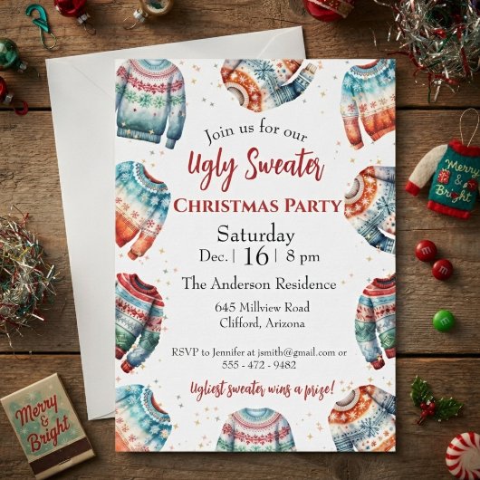 Invitation à une fête avec un pull de Noël laid