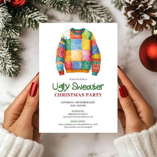Invitation à une fête avec un pull moche drôle et